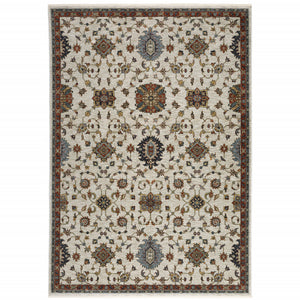 Homeroots 3' X 5' Beige Rust Red Blue Gold And Grey Oriental Power Loom Stain Resistant Area Rug With Fringe  Polyester 508026