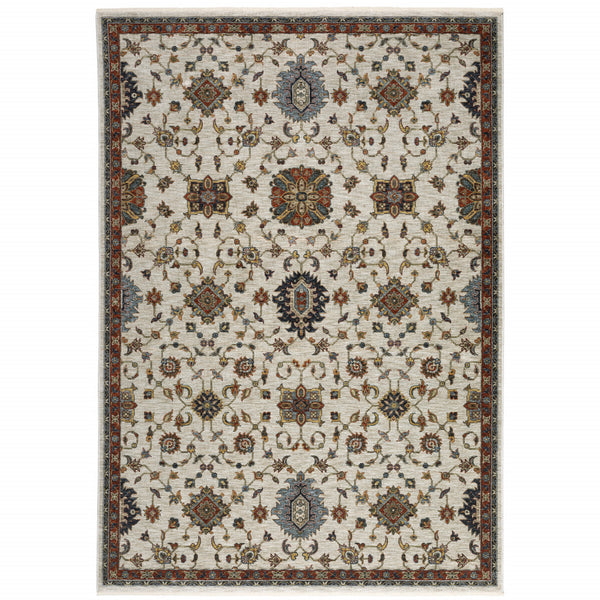 Homeroots 3' X 5' Beige Rust Red Blue Gold And Grey Oriental Power Loom Stain Resistant Area Rug With Fringe  Polyester 508026