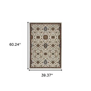 HomeRoots 2' Elegant Oriental Runner Rug with Stain Resistance, Fringe Finish, and Timeless Motifs for Hallways 3' x 5' 508026