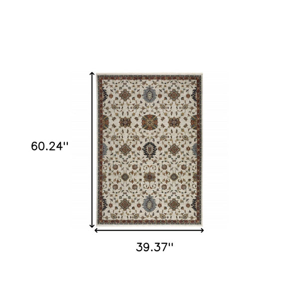 HomeRoots 2' Elegant Oriental Runner Rug with Stain Resistance, Fringe Finish, and Timeless Motifs for Hallways 3' x 5' 508026