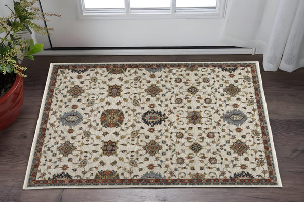 HomeRoots 2' Elegant Oriental Runner Rug with Stain Resistance, Fringe Finish, and Timeless Motifs for Hallways 3' x 5' 508026
