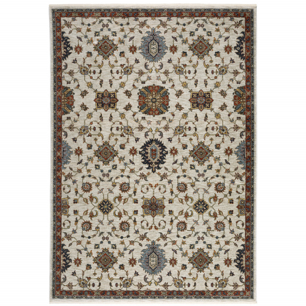 Homeroots 5' X 8' Beige Rust Red Blue Gold And Grey Oriental Power Loom Stain Resistant Area Rug With Fringe  Polyester 508027