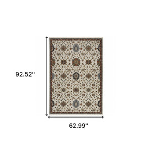 HomeRoots 2' Elegant Oriental Runner Rug with Stain Resistance, Fringe Finish, and Timeless Motifs for Hallways 5' X 8' 508027