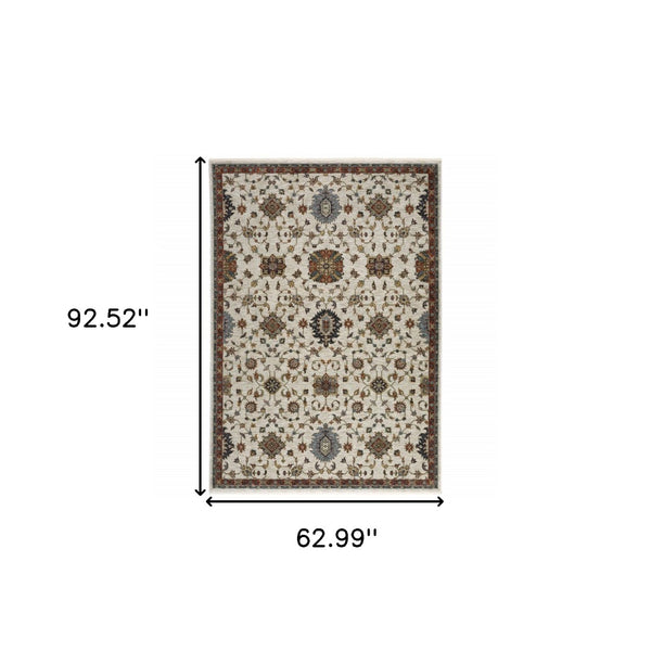 HomeRoots 2' Elegant Oriental Runner Rug with Stain Resistance, Fringe Finish, and Timeless Motifs for Hallways 5' X 8' 508027