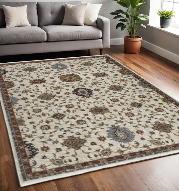 HomeRoots 2' Elegant Oriental Runner Rug with Stain Resistance, Fringe Finish, and Timeless Motifs for Hallways 5' X 8' 508027