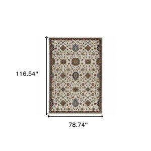 Homeroots 7' X 10' Blue And Beige Oriental Power Loom Area Rug With Fringe  Polyester 508028