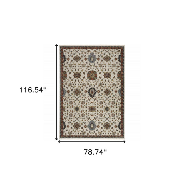 Homeroots 7' X 10' Blue And Beige Oriental Power Loom Area Rug With Fringe  Polyester 508028