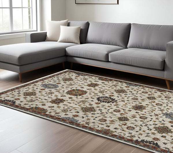 Homeroots 7' X 10' Blue And Beige Oriental Power Loom Area Rug With Fringe  Polyester 508028