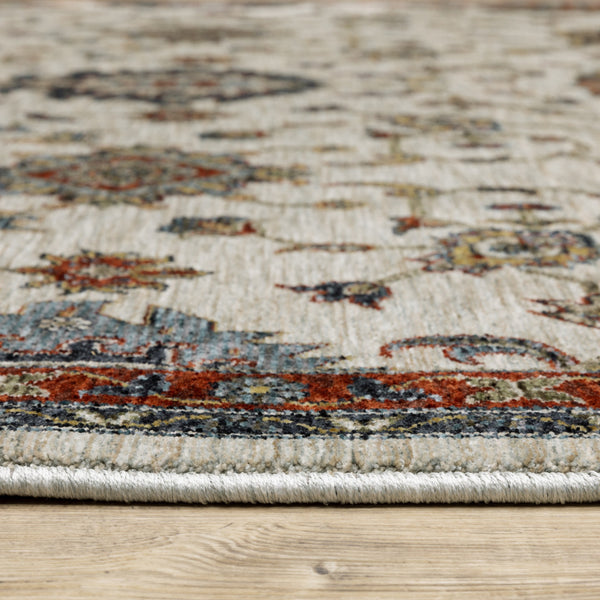 Homeroots 7' X 10' Blue And Beige Oriental Power Loom Area Rug With Fringe  Polyester 508028