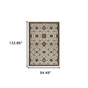 Homeroots 8' X 11' Blue And Beige Oriental Power Loom Area Rug With Fringe  Polyester 508029