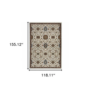 HomeRoots 2' Elegant Oriental Runner Rug with Stain Resistance, Fringe Finish, and Timeless Motifs for Hallways 10' X 13' 508030