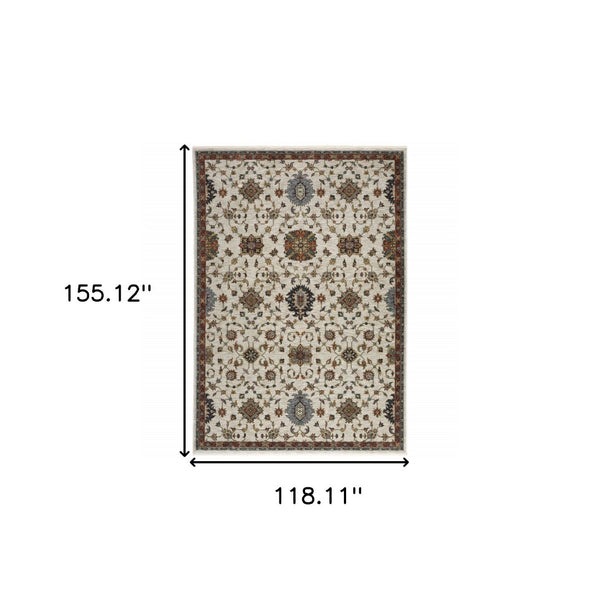 HomeRoots 2' Elegant Oriental Runner Rug with Stain Resistance, Fringe Finish, and Timeless Motifs for Hallways 10' X 13' 508030