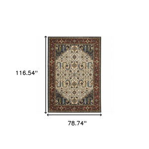 Homeroots 7' X 10' Beige And Ivory Oriental Power Loom Area Rug With Fringe  Polyester 508035