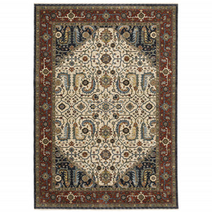 Homeroots 8' X 11' Beige And Ivory Oriental Power Loom Area Rug With Fringe  Polyester 508036