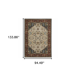 Homeroots 8' X 11' Beige And Ivory Oriental Power Loom Area Rug With Fringe  Polyester 508036