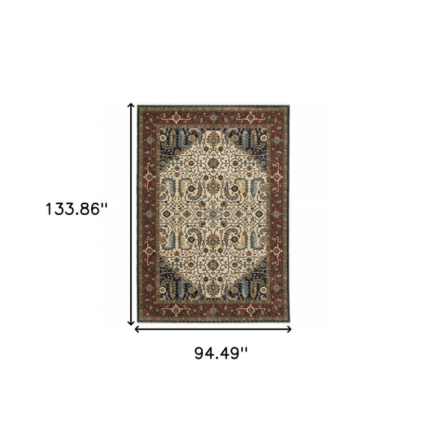 Homeroots 8' X 11' Beige And Ivory Oriental Power Loom Area Rug With Fringe  Polyester 508036