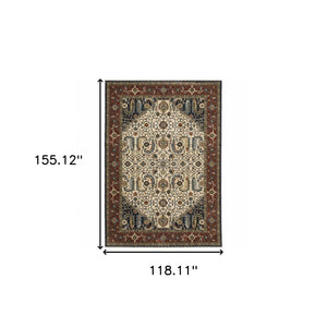 HomeRoots 2' Ivory Beige Navy Red Green Blue Gold Oriental Runner Rug - Stain Resistant & Elegant Design 10' X 13' 508037