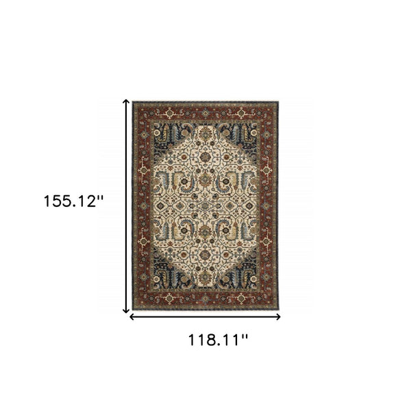 HomeRoots 2' Ivory Beige Navy Red Green Blue Gold Oriental Runner Rug - Stain Resistant & Elegant Design 10' X 13' 508037