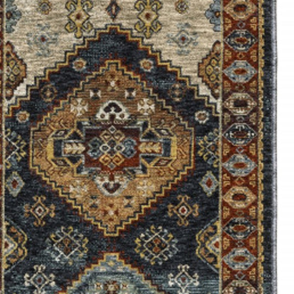 HomeRoots 2' Blue and Beige Oriental Power Loom Runner Rug - Elegant Fringe Design for High-Traffic Areas 2'3" x 7'6" 508038