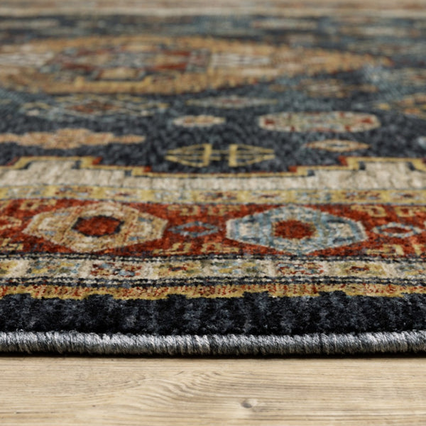 HomeRoots 2' Blue and Beige Oriental Power Loom Runner Rug - Elegant Fringe Design for High-Traffic Areas 2'3" x 7'6" 508038