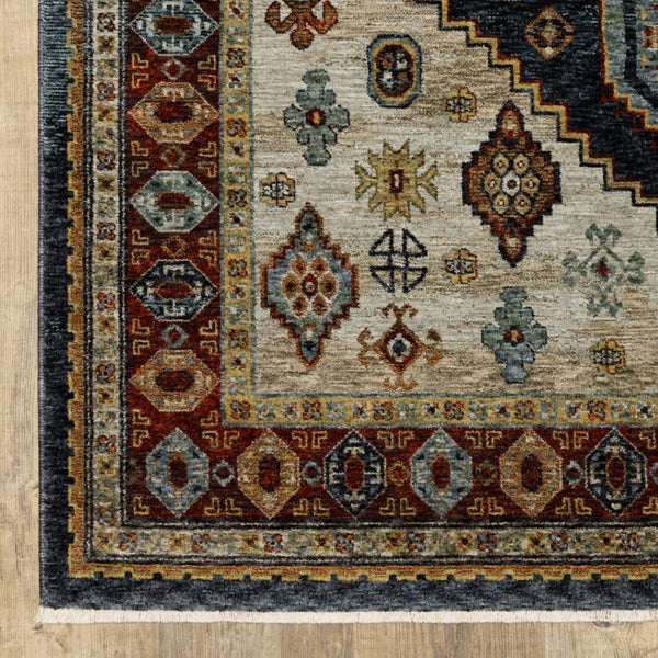 HomeRoots 2' Blue and Beige Oriental Power Loom Runner Rug - Elegant Fringe Design for High-Traffic Areas 2'3" x 7'6" 508038