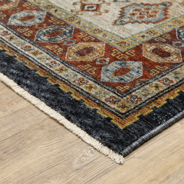 HomeRoots 2' Blue and Beige Oriental Power Loom Runner Rug - Elegant Fringe Design for High-Traffic Areas 3' x 5' 508040