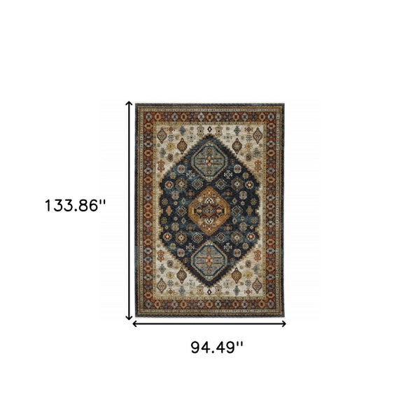 HomeRoots 2' Blue and Beige Oriental Power Loom Runner Rug - Elegant Fringe Design for High-Traffic Areas 8' X 11' 508043