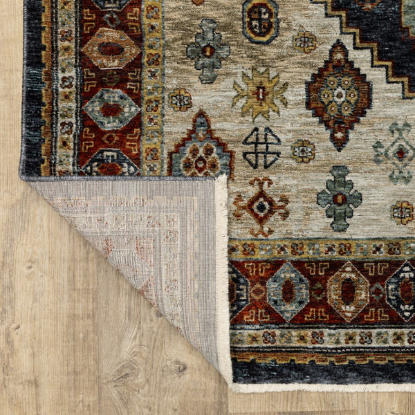 HomeRoots 2' Blue and Beige Oriental Power Loom Runner Rug - Elegant Fringe Design for High-Traffic Areas 8' X 11' 508043