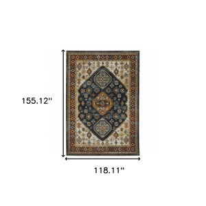 HomeRoots 2' Blue and Beige Oriental Power Loom Runner Rug - Elegant Fringe Design for High-Traffic Areas 10' X 13' 508044