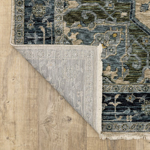 HomeRoots 2' Blue and Beige Oriental Power Loom Runner Rug - Elegant Design with Fringe for Home Décor 2'3" x 7'6" 508045