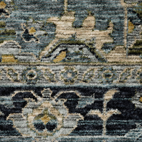 HomeRoots 2' Blue and Beige Oriental Power Loom Runner Rug - Elegant Design with Fringe for Home Décor 3' x 5' 508047
