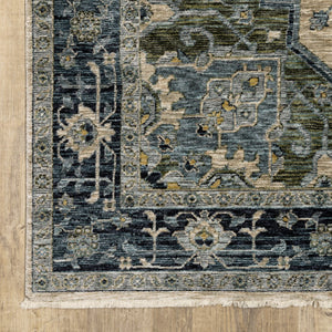 HomeRoots 2' Blue and Beige Oriental Power Loom Runner Rug - Elegant Design with Fringe for Home Décor 5' X 8' 508048
