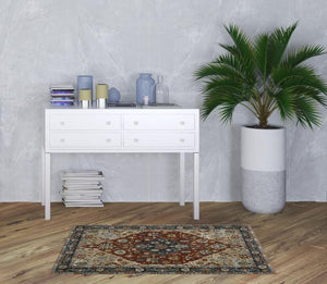 Homeroots 3' X 5' Blue Beige Tan Brown Gold And Rust Red Oriental Power Loom Stain Resistant Area Rug With Fringe  Polyester 508054