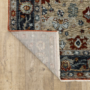 Homeroots 3' X 5' Blue Beige Tan Brown Gold And Rust Red Oriental Power Loom Stain Resistant Area Rug With Fringe  Polyester 508054