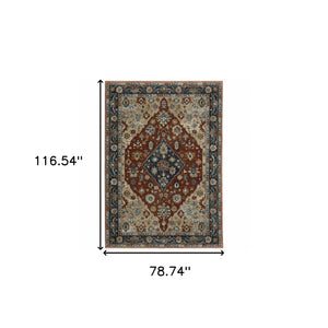 Homeroots 7' X 10' Blue And Beige Oriental Power Loom Area Rug With Fringe  Polyester 508056