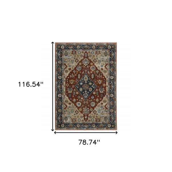 Homeroots 7' X 10' Blue And Beige Oriental Power Loom Area Rug With Fringe  Polyester 508056