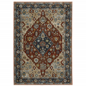 Homeroots 8' X 11' Blue And Beige Oriental Power Loom Area Rug With Fringe  Polyester 508057
