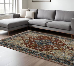 Homeroots 8' X 11' Blue And Beige Oriental Power Loom Area Rug With Fringe  Polyester 508057