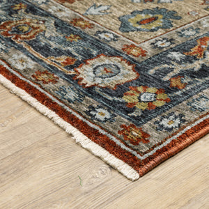 Homeroots 8' X 11' Blue And Beige Oriental Power Loom Area Rug With Fringe  Polyester 508057