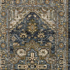 Homeroots 8' Blue And Green Oriental Power Loom Runner Rug Blue,Taupe Polyester 508059