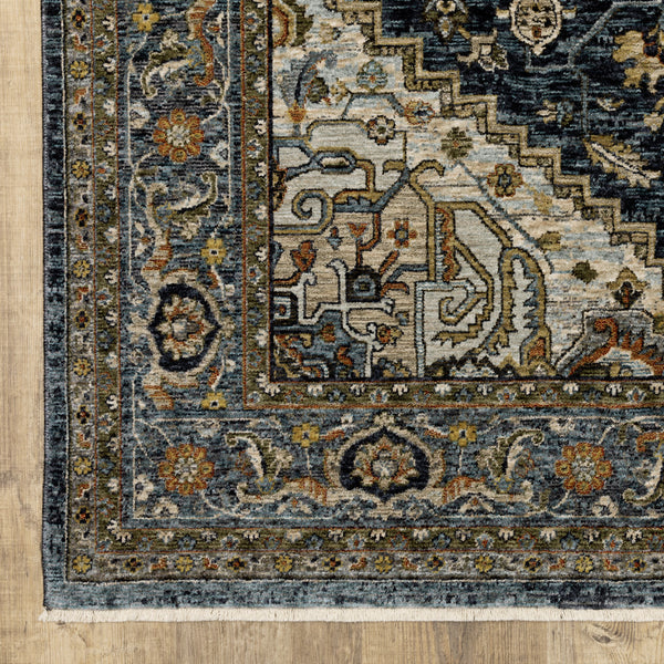 Homeroots 8' Blue And Green Oriental Power Loom Runner Rug Blue,Taupe Polyester 508059