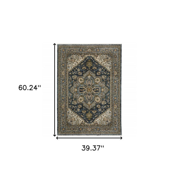 HomeRoots 8' Blue and Green Oriental Power Loom Runner Rug - Durable, Stylish, and Ideal for High-Traffic Areas 3' x 5' 508061