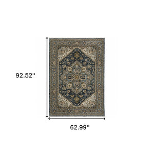 HomeRoots 8' Blue and Green Oriental Power Loom Runner Rug - Durable, Stylish, and Ideal for High-Traffic Areas 5' X 8' 508062