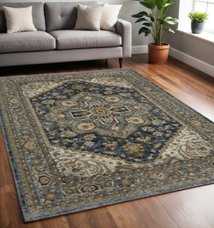 HomeRoots 8' Blue and Green Oriental Power Loom Runner Rug - Durable, Stylish, and Ideal for High-Traffic Areas 5' X 8' 508062