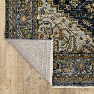 Homeroots 7' X 10' Blue And Green Oriental Power Loom Area Rug With Fringe Blue,Taupe Polyester 508063