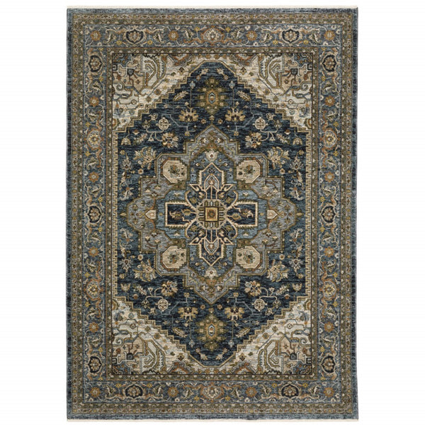 HomeRoots 8' Blue and Green Oriental Power Loom Runner Rug - Durable, Stylish, and Ideal for High-Traffic Areas 8' X 11' 508064
