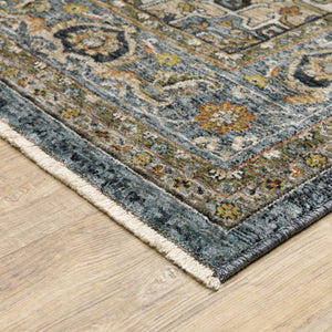 Homeroots 8' X 11' Blue And Green Oriental Power Loom Area Rug With Fringe Blue,Taupe Polyester 508064