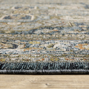 Homeroots 8' X 11' Blue And Green Oriental Power Loom Area Rug With Fringe Blue,Taupe Polyester 508064