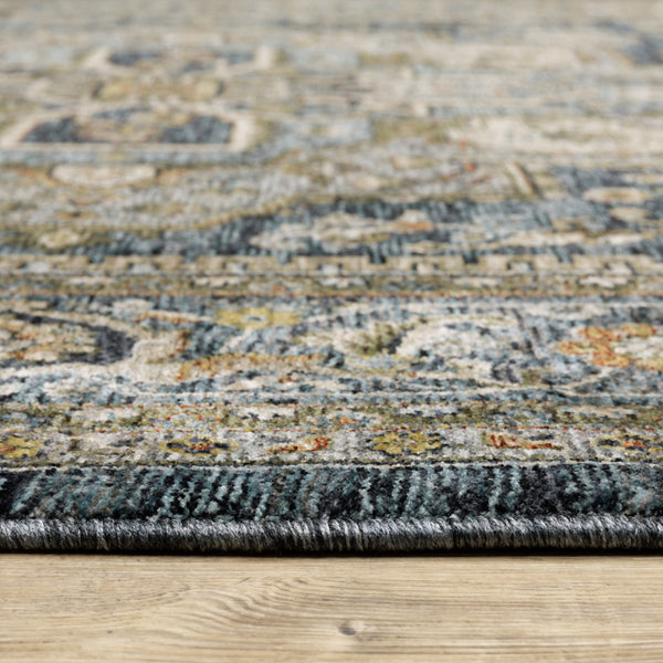 Homeroots 10' X 13' Blue Taupe Grey Green Rust Tan Beige And Gold Oriental Power Loom Stain Resistant Area Rug With Fringe Blue,Taupe Polyester 508065