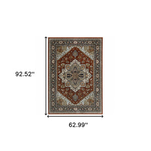 HomeRoots 8' Blue and Green Oriental Power Loom Runner Rug - Durable, Stylish, and Ideal for High-Traffic Areas 5' X 8' 508069